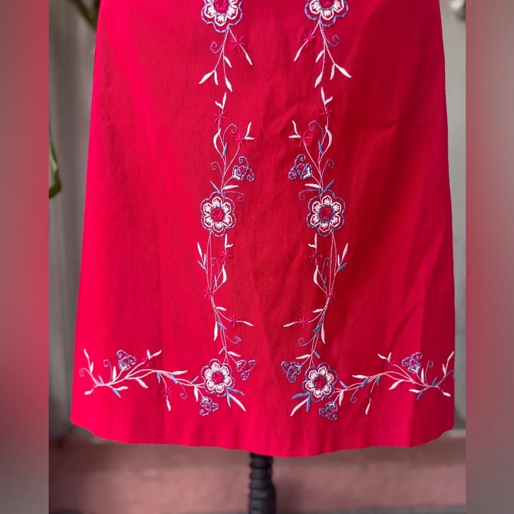 Poleci Embroidered Skirt Womens Sz 8 Vintage Stretch Red Made In USA 90s 80s